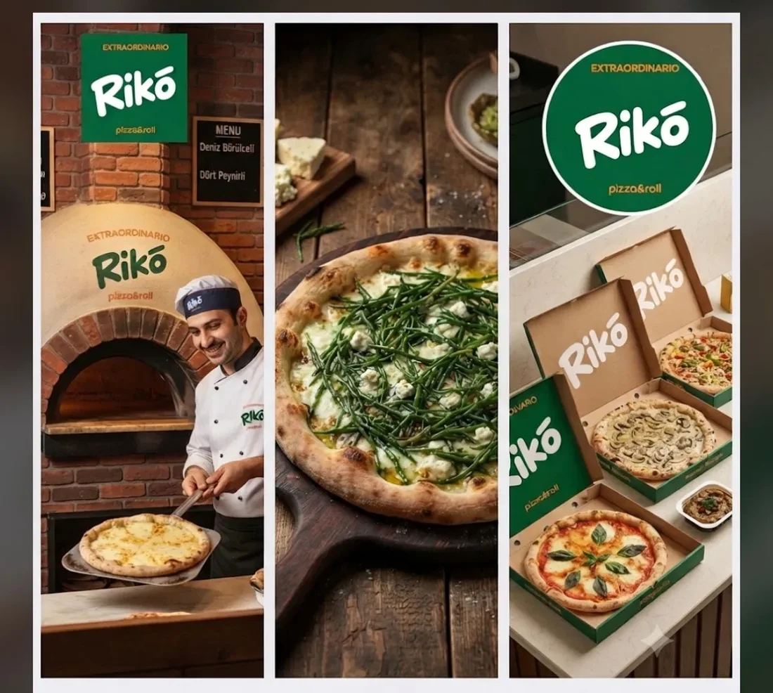 Riko Pizza & Roll: taş fırın, Deniz Börülceli pizza ve Riko pizza kutuları